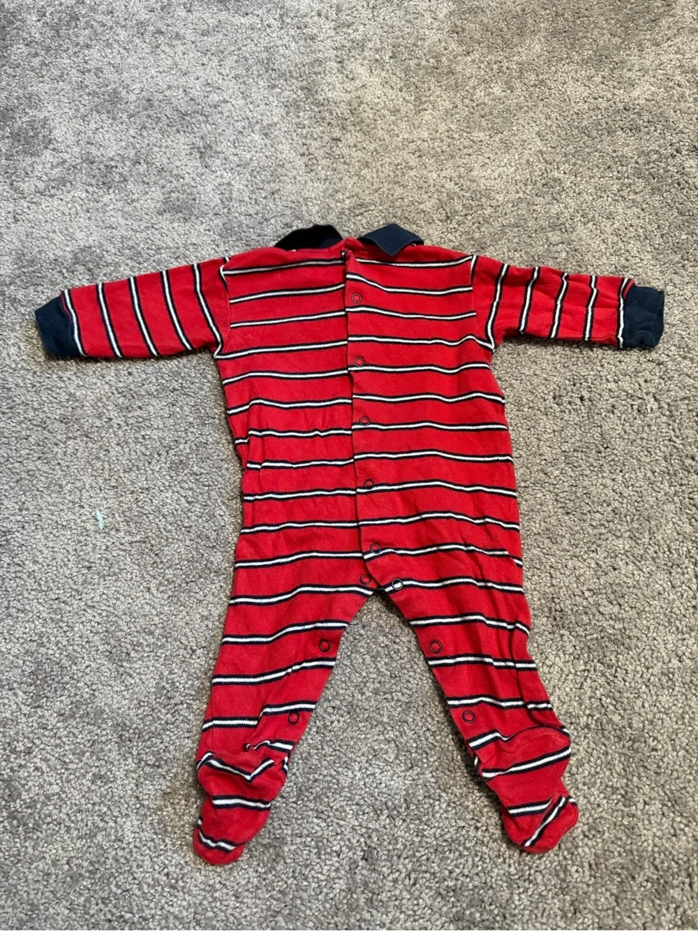 Ralph Lauren red, white, and navy blue horizontal striped cotton baby onesie ⬇️
